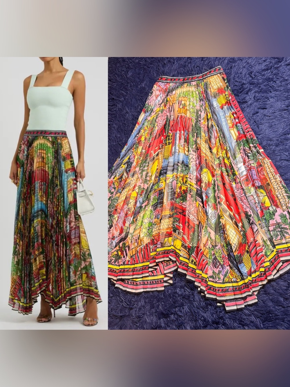 NWOT Alice + Olivia Katz Printed Pleated Chiffon Maxi Skirt In Red. Size 10/M